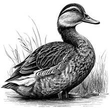 Hand Drawn Engraving Pen And Ink Duck Vintage Vector Illustration