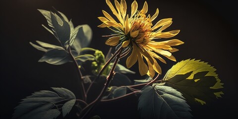 Wall Mural - sunlight on a yellow flowering plant generative ai