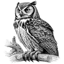 Hand Drawn Engraving Pen And Ink Owl Vintage Vector Illustration