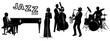 © Yurals Art - Jazz Band Silhouettes Set. Pianist, Singer, Double Bassist, Saxophonist, Drummer. Vector cliparts.