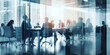 blurred business people meeting in modern office building conference room. generative AI