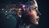 Fototapeta  - Spieleentwicklung von KI, Künstliche Intelligenz digitaler 3D Kopf mit futuristischem Design, Generative AI