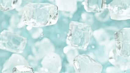 Aufkleber - Super slow motion of rotating ice cubes, top view shot. Filmed on high speed cinema camera, 1000 fps, placed on high speed cine bot, following the object. Speed ramp effect.