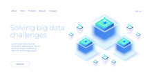 Big Data Technology In Isometric Vector Illustration. Information Storage And Analysis System. Digital Technology Website Landing Page Template