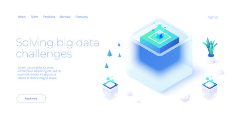 Wall Mural - big data technology in isometric vector illustration. information storage and analysis system. digit