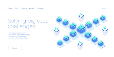 Wall Mural - big data technology in isometric vector illustration. information storage and analysis system. digit