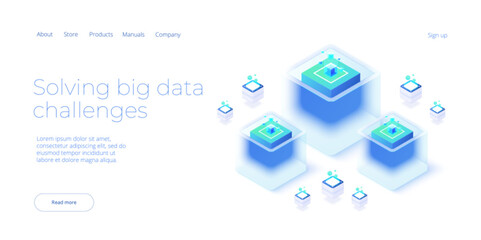 Wall Mural - big data technology in isometric vector illustration. information storage and analysis system. digit