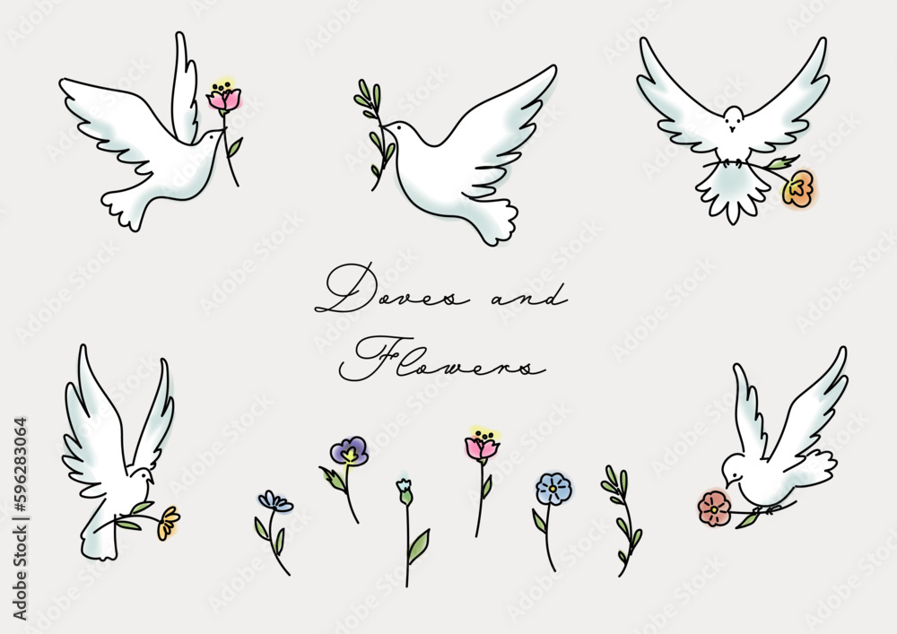 アクリル画 花と白い鳩のモチーフ アクリル画 花と白い鳩のモチーフ アクリル画 花と白い鳩のモチーフ