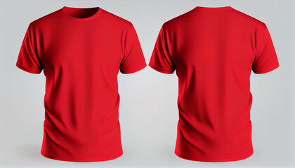 Crew Neck T-Shirt for mockup, 3d render, red color front and back, copy space, generative ai