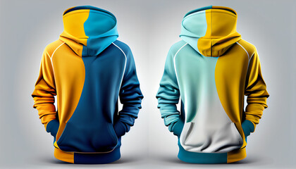 Wall Mural - Hoodie raglan sleeve full zipper with pocket for mockup,  3d render, Front and back, copy space, Generative AI