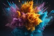 Vibrant powder burst abstractly dispersed on background. Generative AI