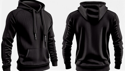 Wall Mural - Zip-up Hoodie print mockup,  3d render, Black color Front and back, copy space, Generative AI