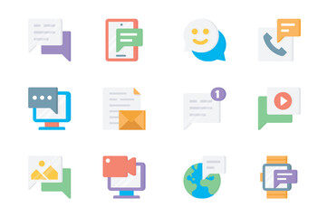 Aufkleber - Communication 3d icons set. Pack flat pictograms of chat, message bubble, emoticon, call, computer, email, letter, new notification, video and other. Vector elements for mobile app and web design