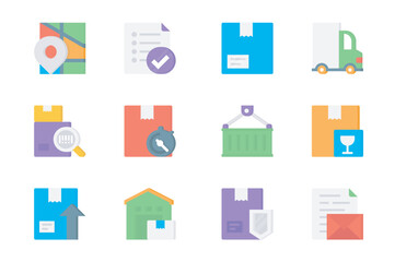 Leinwandbilder - Delivery 3d icons set. Pack flat pictograms of map location, list, parcel box, transportation van, tracking, barcode, container, logistic and other. Vector elements for mobile app and web design