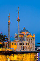 Wall Mural - Ortakoy mosque and Bosphorus bridge at amazing sunset - Istanbul, Turkey