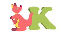 Cute, Funny Kangaroo And The Letter K.