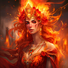 Goddess Of Fire. Fire Element Woman. Generative AI, Non-existent Person