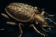 Detailed Beetle Artwork In Gold. Generative AI