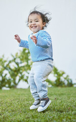 Sticker - Come have some fun with me. Shot of an adorable little girl playing outside.