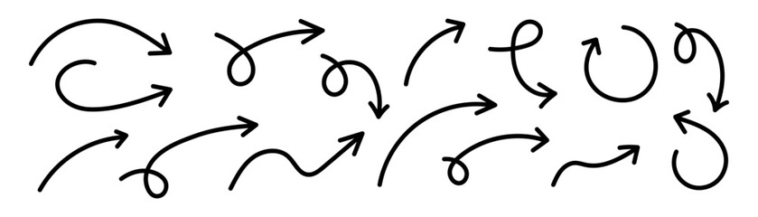 Wall Mural - curved arrows. set of vector hand drawn arrows. collection of pointers.