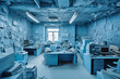 © gankevstock - office completely filled with paper in a blue tone, Generative AI