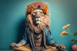 lion in boho clothes doing, created with Generative AI technology