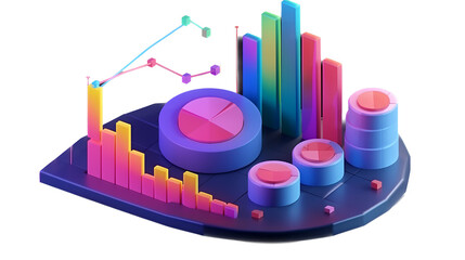 Cute Generative AI Bot Analysing Chart with Economic Growth Graph and the Markets for a Business, Transparent Background