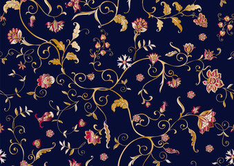 Wall Mural - Traditional eastern classical luxury old fashioned floral ornament. Seamless pattern, background. Vector illustration.