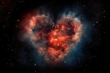 Wall Mural - heart-shaped nebula with twinkling stars in the background, created with generative ai