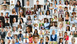 © Serhii - Many happy diverse ethnicity different young and old people group headshots in collage mosaic collection. Lot of smiling multicultural faces looking at camera. Human resource society database concept.