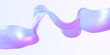 Abstract background with holographic iridescent ribbon 3d render. Wavy curvy colorful shape of glass, plastic or acrylic with blue purple gradient texture, flying flow of liquid form. 3D illustration