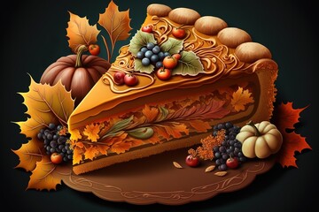 Sticker - Pumpkin pie or cake, a classic autumn dessert. Generative AI