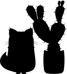 Wall Mural - Funny cactus cat silhouette. Cartoon cactus