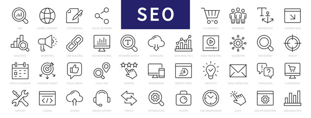search engine optimization - seo thin line icons set. seo icon collection. web development and optim