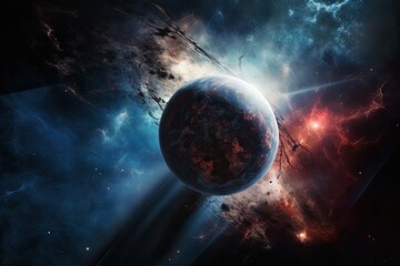 Wall Mural - galaxy surrounded by nebula, with planet and stars in the background, created with generative ai