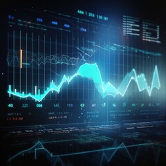 Sticker - Financial graphs for business analysis, big data sciences, and economic progress. Digital marketing concept of virtual dashboard technology. Generative AI