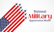 Military Appreciation Month (NMAM) is celebrated every year in May and is a declaration that encourages U.S. citizens to observe the month in a symbol of unity. Vector illustration