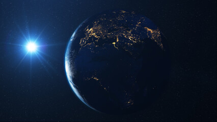 Wall Mural - beautiful sunrise above europe from space