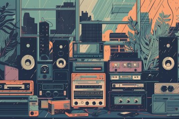 lofi music mix, with a variety of different tracks, bringing together unique and eclectic mix, created with generative ai