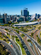 Aerial vertical shot of Perth city and highway traffic in Australia