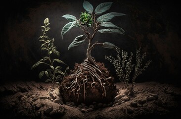 Wall Mural - plant in dirt as a still life generative ai