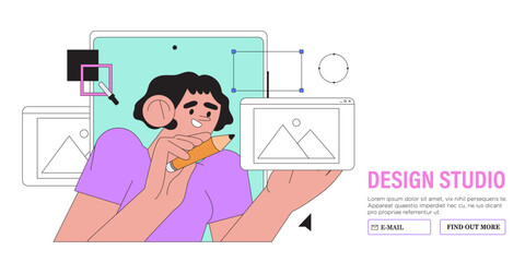 Wall Mural - woman working on website or application, ui ux design and programming. design professional doing res