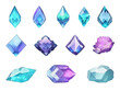 Crystal gems, vector gemstones and jewel icons. Isolated cartoon minerals, crystals and gemstones. Natural opal, emerald and diamond, ruby and topaz, quartz glass