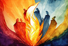Christian Banner With Pentecost Illustration In Watercolor