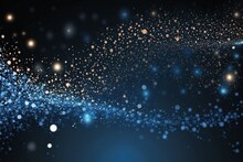Glowing Particles On Dark Blue Background, Flying Glitter, Technology Abstract Blurry Banner Design