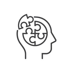 Human head with puzzle piece, idea, concept, vector, icon. 