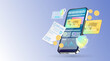 Online banking vector illustration. Bank payment via smartphone. Mobile template for bank app.