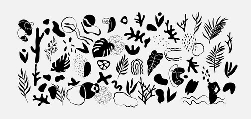 Wall Mural - abstract trendy doodle in silhouette style. hand drawn various. shapes and objects. contemporary mod