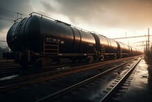 Train Carrying Fuel Or Crude Oil In Tanks. Generative AI