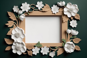 Sticker - White paper flowers on a white backdrop fill this top-view frame. Generative AI